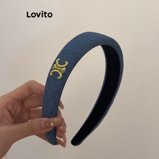 Lovito女式休閒素色圖案髮帶 LFA03119 (藍色)