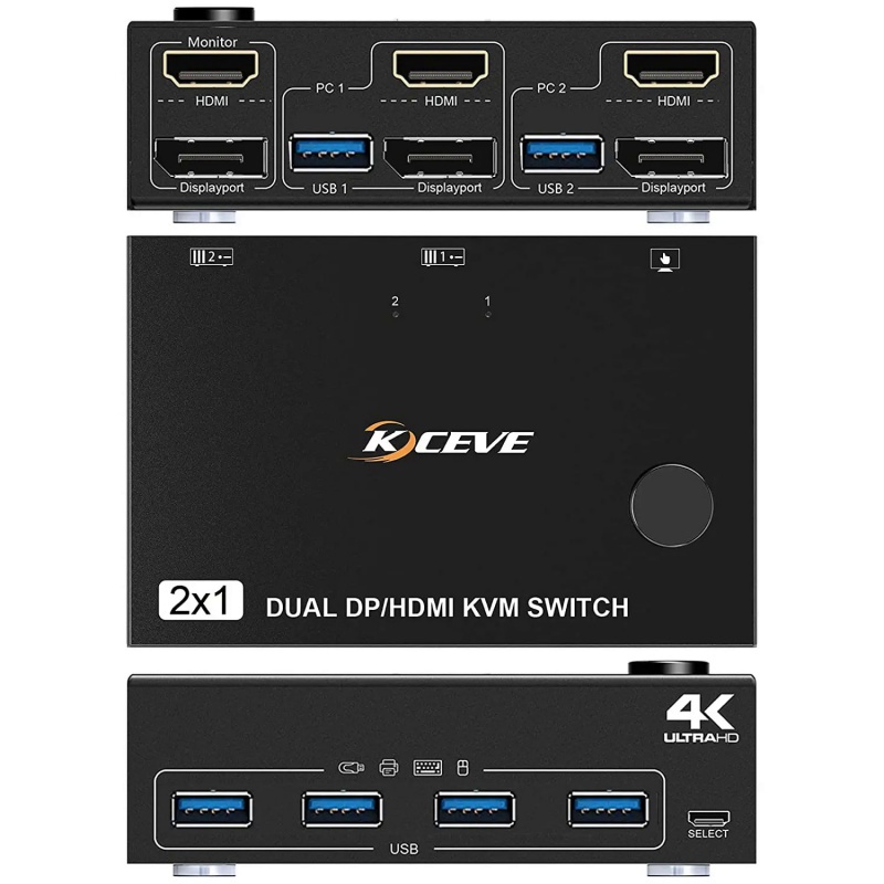 USB 3.0 HDMI DP KVM切換器 4K@60Hz 高清畫質支持鍵盤滑鼠顯示器
