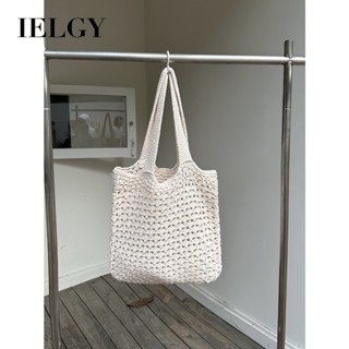 IELGY 女士復古鏤空針織包 手工編織毛線托特手提包