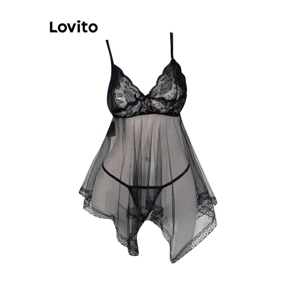 Lovito 女士性感素色透明內衣 LNA37175 (白色/黑色)