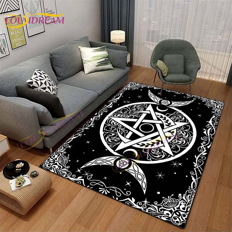 三重月亮地毯紫色月亮五角星區域地毯Wiccan巫術地毯客廳臥室沙發維京地毯家居裝飾