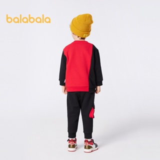 Balabala兒童男童套裝童裝兒童寶寶兩件套撞色時尚新年裝潮流