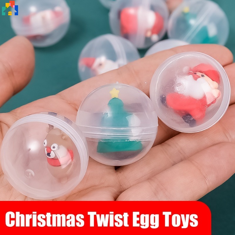可愛隨機顏色卡通聖誕老人麋鹿聖誕樹娃娃扭蛋球玩具迷你放鬆混合驚喜膠囊蛋玩具兒童聖誕派對禮物