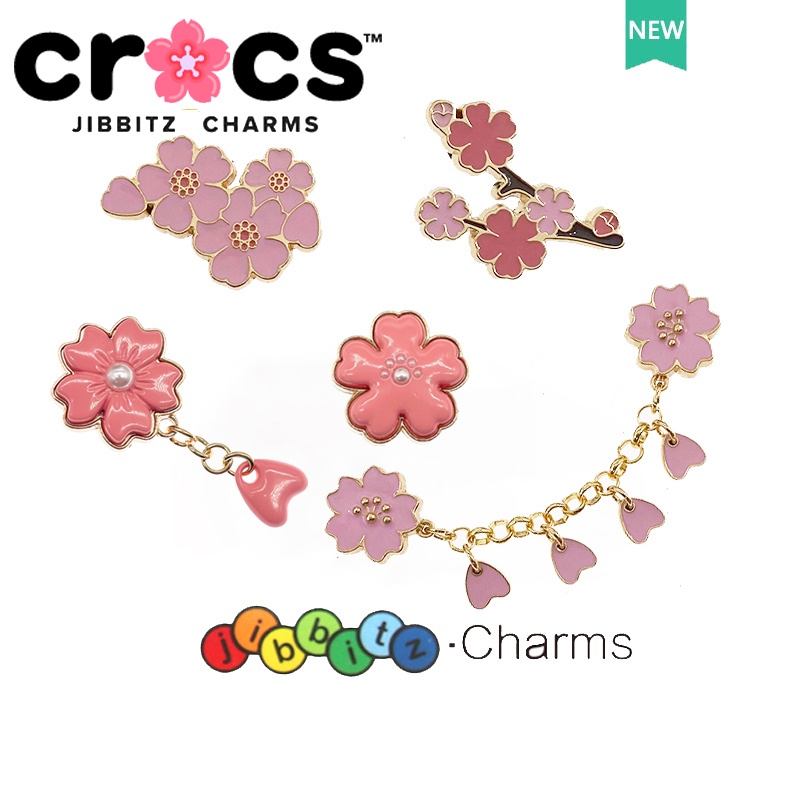 jibbitz crocs 高品質金屬鞋釦 粉色櫻花 粉色花朵鏈條 裝飾釦 button charm