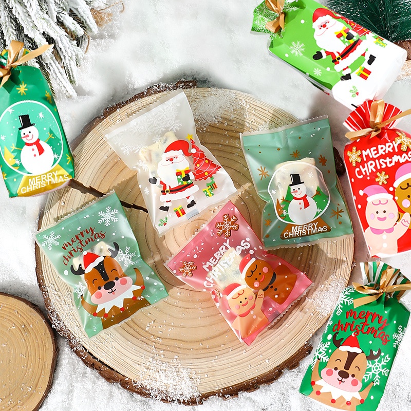 烘焙用具 餅乾包裝袋 聖誕主題包裝袋 雪花酥 餅乾牛軋糖包裝袋絲帶抽繩束口袋 糖果包裝封口袋
