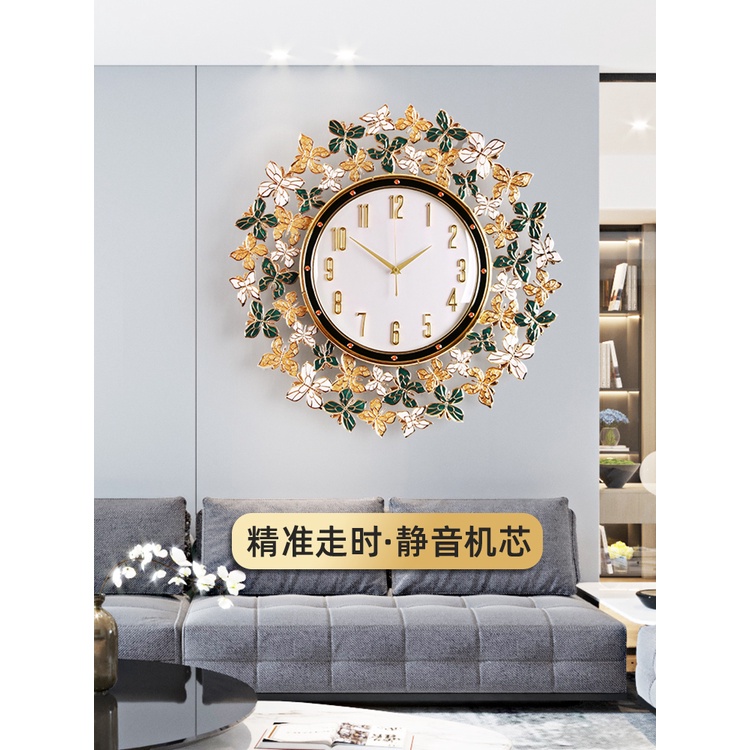免運 琺瑯彩蝴蝶時鐘 掛鐘 客廳家用時尚歐式輕奢創意藝術掛牆裝飾石英鐘