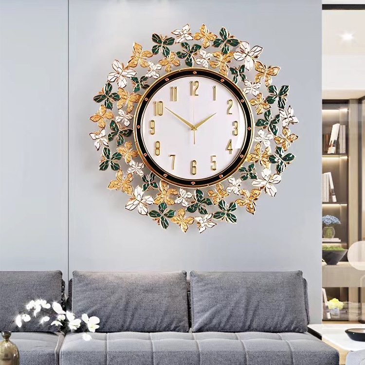 現代輕奢琺琅彩蝴蝶時鐘掛鐘客廳裝飾表掛牆家用創意簡約時鐘