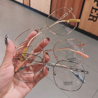 女士防輻射電腦鏡片黑色圓形眼鏡金屬框架平面鏡