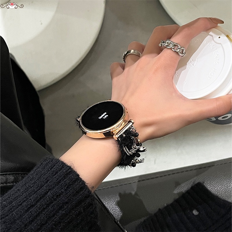 金屬毛絨手鏈式錶帶 22mm 適用華米Amazfit GTR 4 3錶帶 秋冬伸縮鏈時尚手錶帶