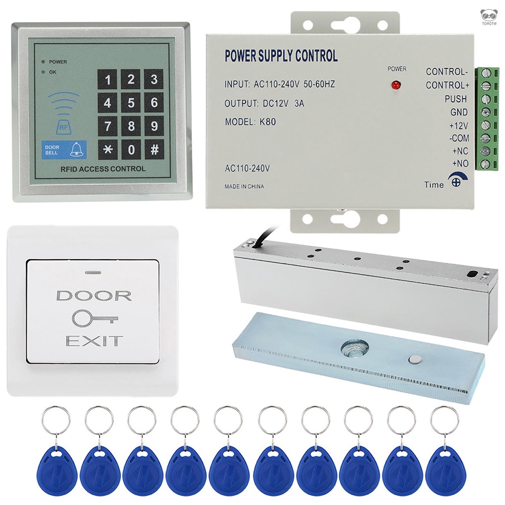 門禁系統套裝（門禁主機、180KG磁力鎖、門禁電源、出門按鈕、10PCS ID鑰匙扣）各1臺