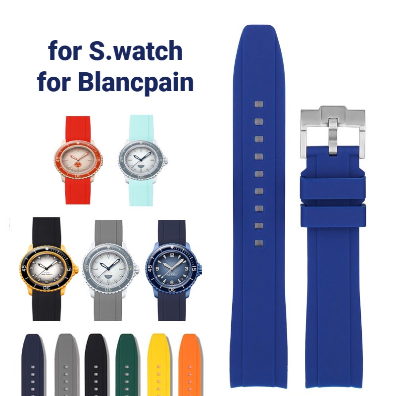 22 毫米彎曲末端矽膠錶帶 ForS Watch X Blancpain 五十 軟橡皮筋防水運動手錶手鍊