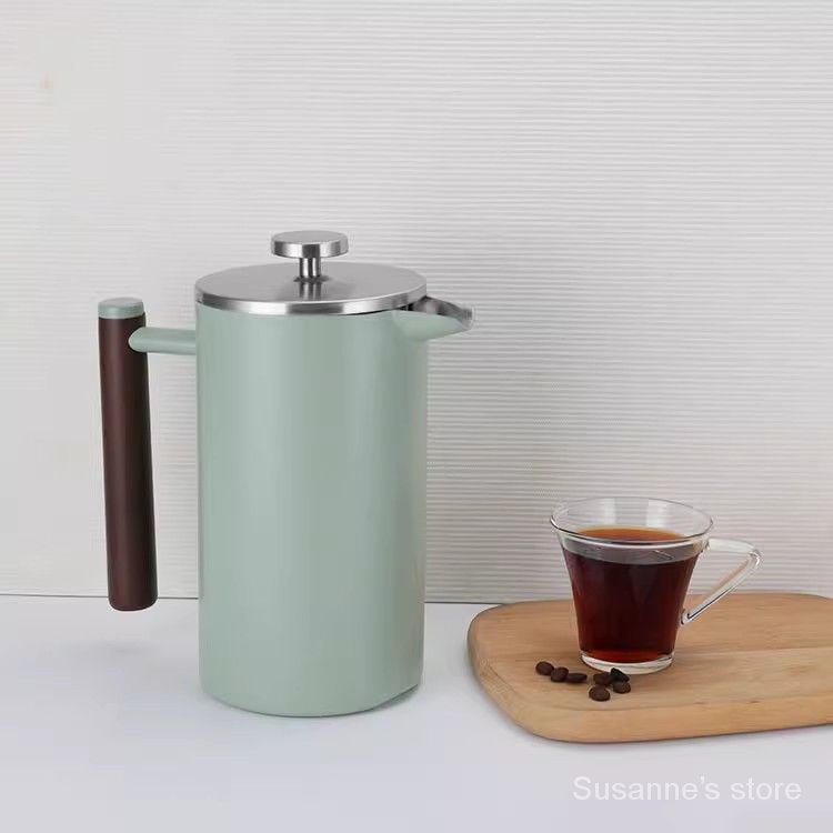 咖啡法壓壺 雙層304不銹鋼法壓壺傢用法式手衝咖啡壺牛奶打泡器保溫衝茶器