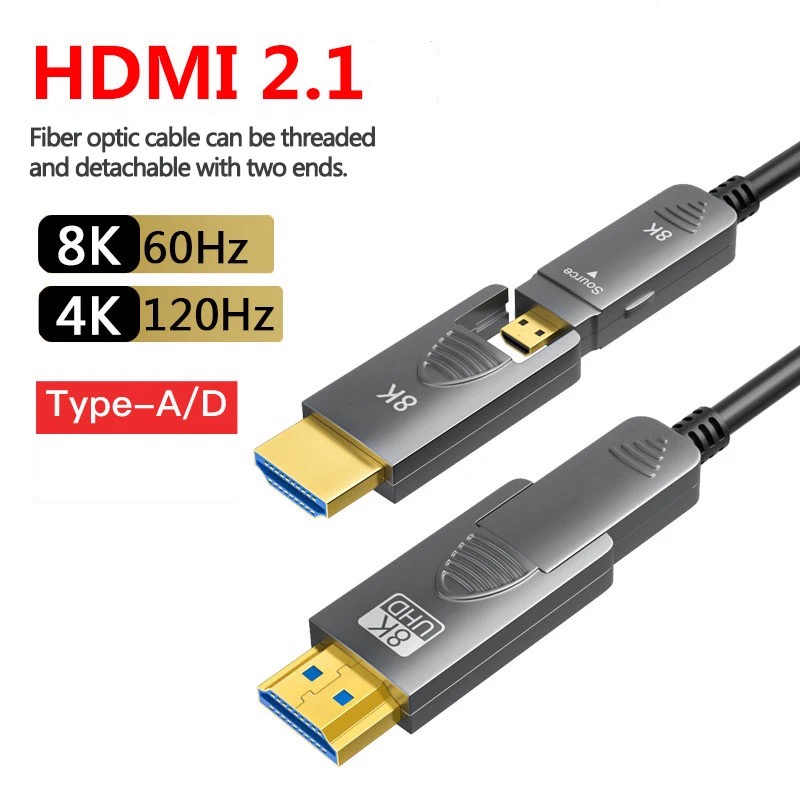 10m 20m 30m 50m 8K 可拆卸光纖 HDMI 兼容 2.1 電纜 ARC 48Gbps 8K 微型 HDM