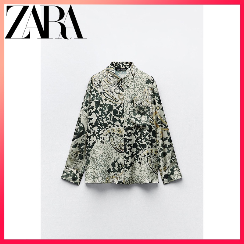 Zara秋季新款女式絲緞質感印花襯衫