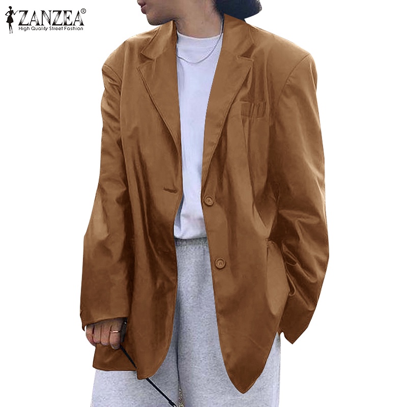 Zanzea 女式韓版時尚翻領寬肩皮夾克