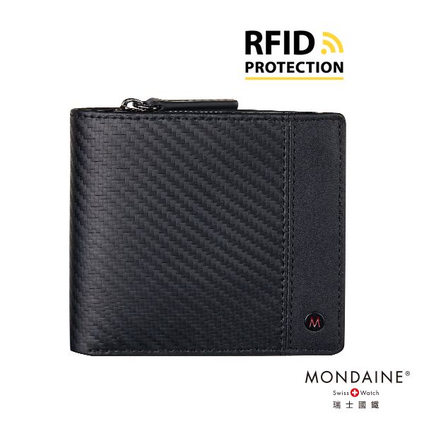 MONDAINE瑞士國鐵Urban系列RFID 8卡拉鏈零錢包短夾/ 碳纖維紋 eslite誠品