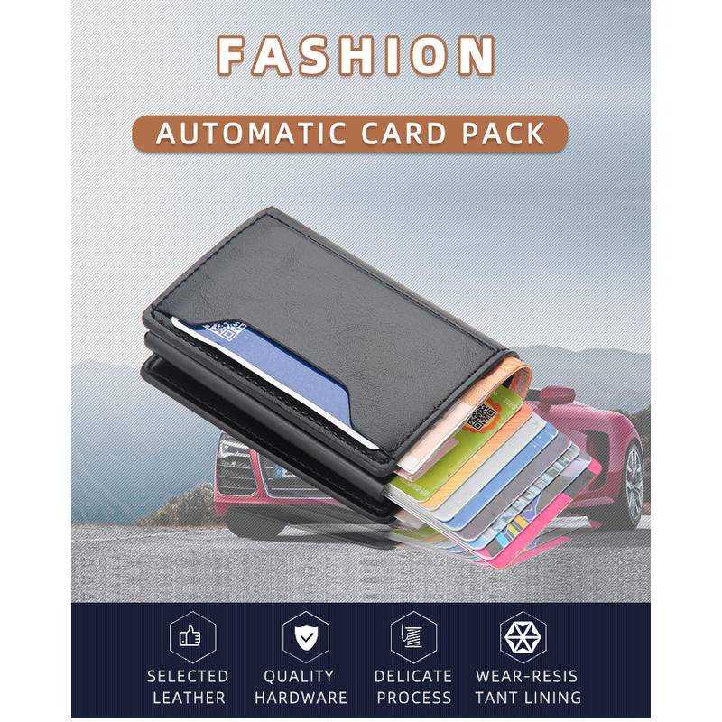 Baellerry 信用卡夾男士短款自動按扣彈出卡鋁盒 RFID 防磁防盜卡包