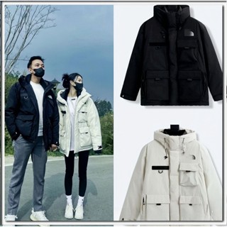 北 臉 工裝羽絨服女多口袋高版本冬季新款白鴨絨情侶連帽外套男 情侶裝 防風保暖 黑白灰 大衣 加厚款 外套 冬季