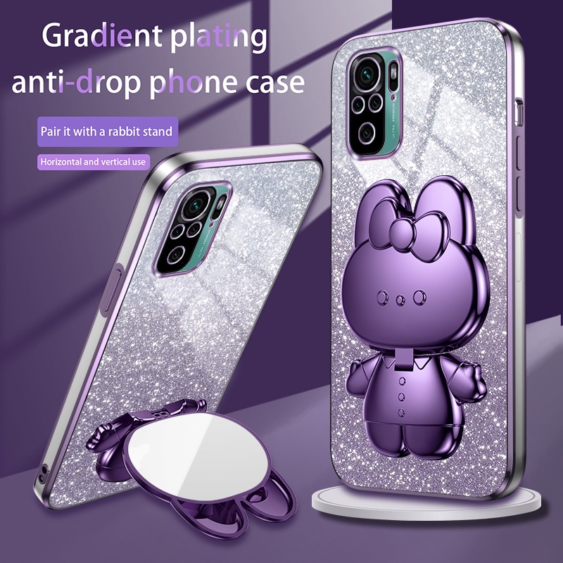 外殼 Redmi Note 10 pro 手機殼 TPU 三維兔立體支架超薄電鍍粉兩用手機殼軟套