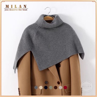 MILAN 時尚開叉高領披肩女 斗篷 秋冬季素色韓版百搭針織圍巾 防寒保暖脖套 毛線套頭圍脖外搭