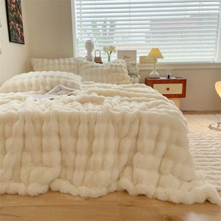 北歐風 簡約兔兔絨毛毯 素色毛毯 加厚秋冬季保暖毯子 披肩毯 沙發蓋毯 車用毯小毯子 兒童午睡蓋毯 可機洗毛毯 單人 雙