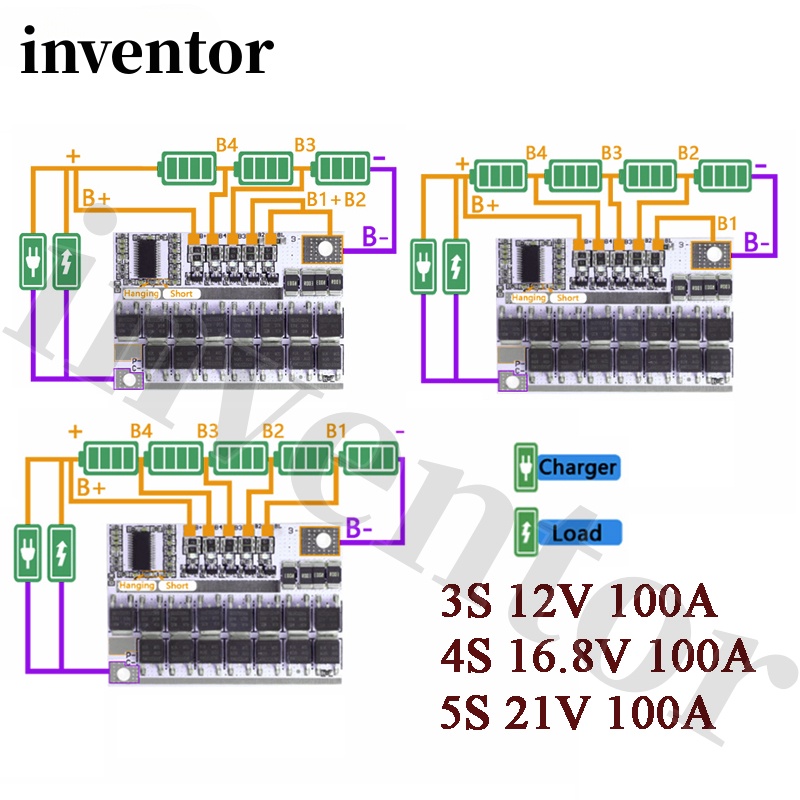 5s 4S 3S BMS 100A 21V 18V 16.8V 12V 18650 Li-ion LMO三元鋰電池保護電