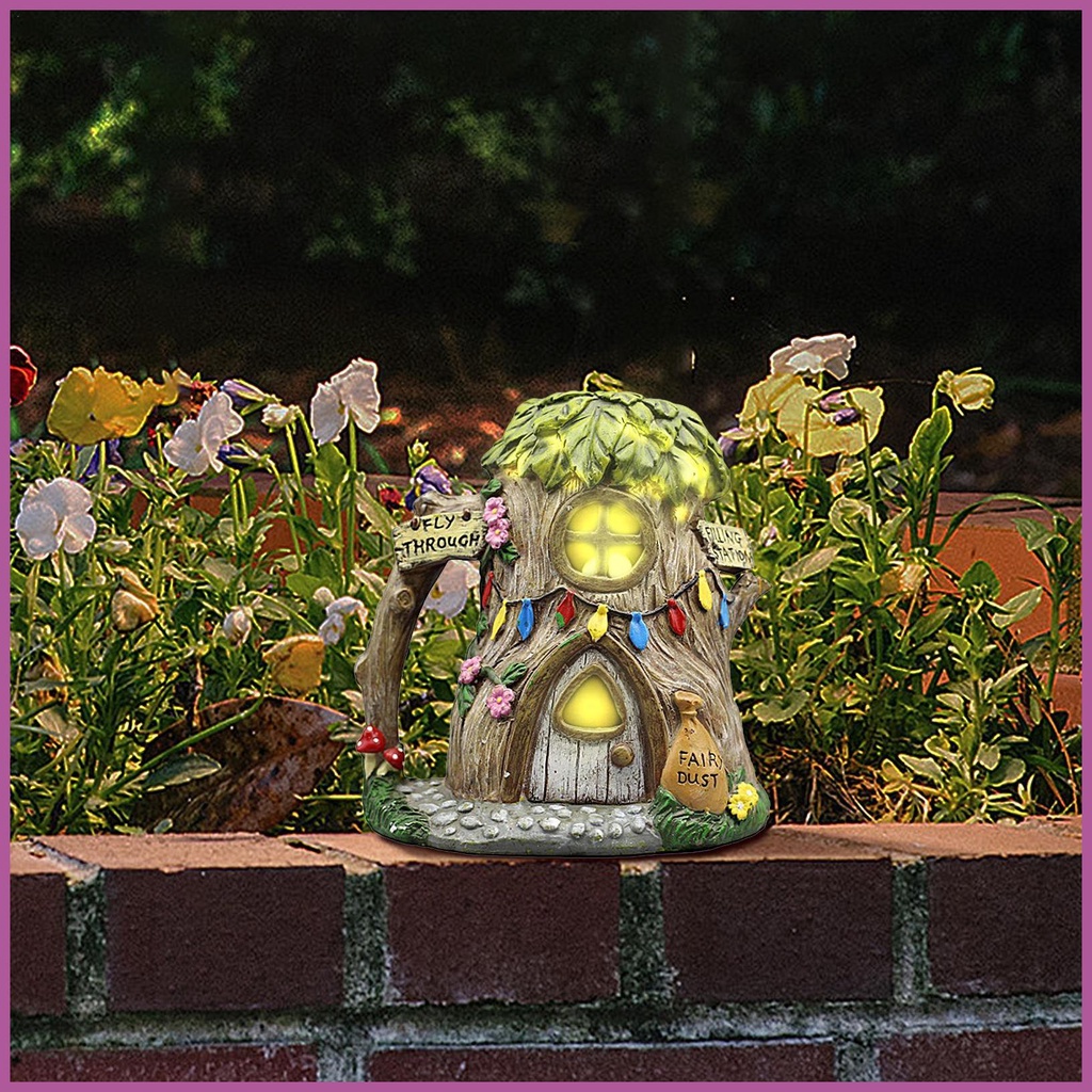 太陽能仙女屋太陽能花園房屋雕像樹脂小屋小雕像用於庭院庭院草坪草坪裝飾品的藝術