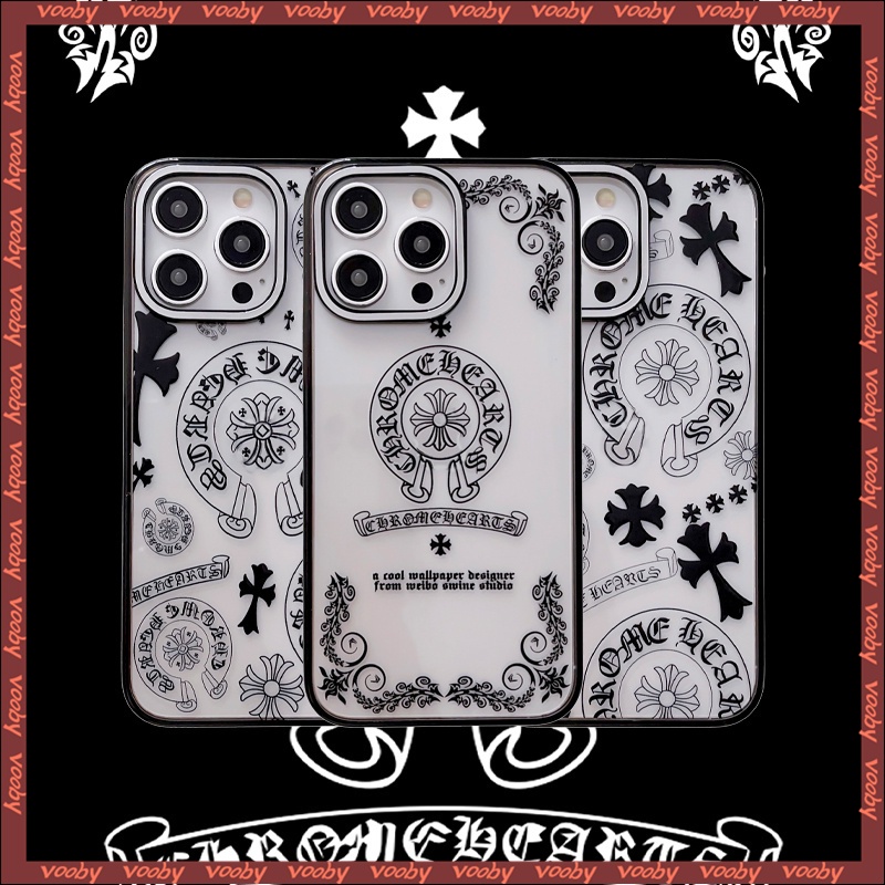 潮流時尚chrome Hearts經典十字塗鴉標籤2合1情侶手機殼適用於IPhone15 15Pro 15ProMax