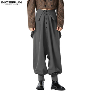 Incerun 男士復古設計翻蓋折疊寬鬆休閒純色長褲