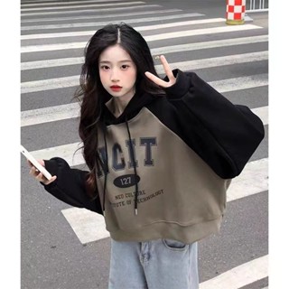 現貨 美式復古上衣 連帽衛衣 短版上衣 寬松上衣 學院風 潮流衣服 休閑上衣 ins 風 長袖上衣 女生衣服