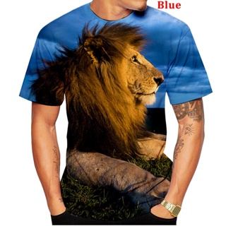 新款時尚男士3d印花獅子t恤動物印花火獅t恤酷男個性休閒中性t恤短袖xs-5xl
