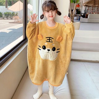 MIGUA兒童睡袍女秋冬法蘭絨女童珊瑚絨連身睡衣冬加厚保暖寶寶公主睡袍BAOBEI
