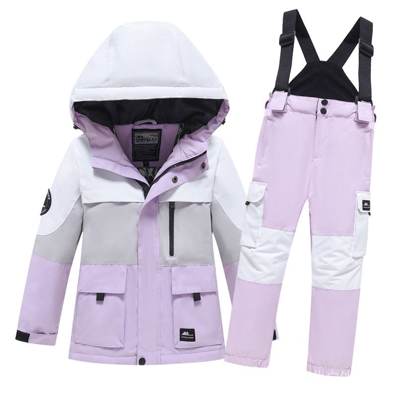 現貨新品兒童滑雪服套裝男童女童工裝滑雪衣褲防風防水單雙闆雪服套裝 HZGC