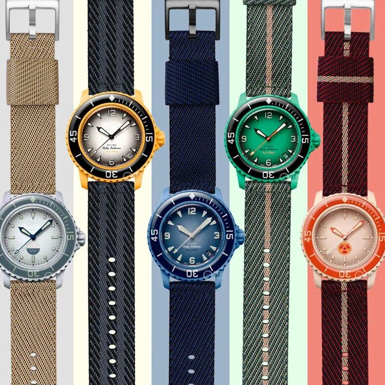 編織尼龍錶帶適用於 Swatch x Blancpain Joint 22 毫米不銹鋼扣快速釋放男士女士替換錶帶帶工具