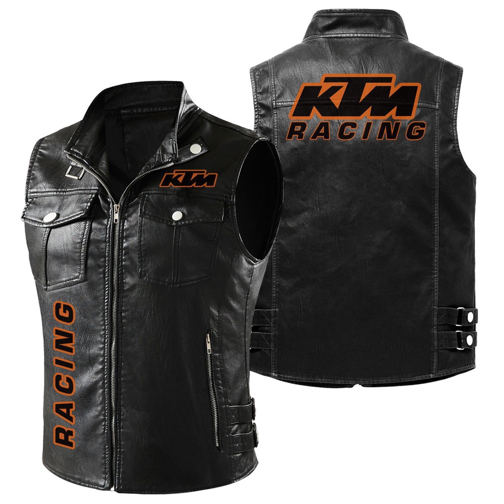 KTM車標機車馬甲 皮衣馬夾 pu工裝馬甲 摩托騎行外套 騎士服