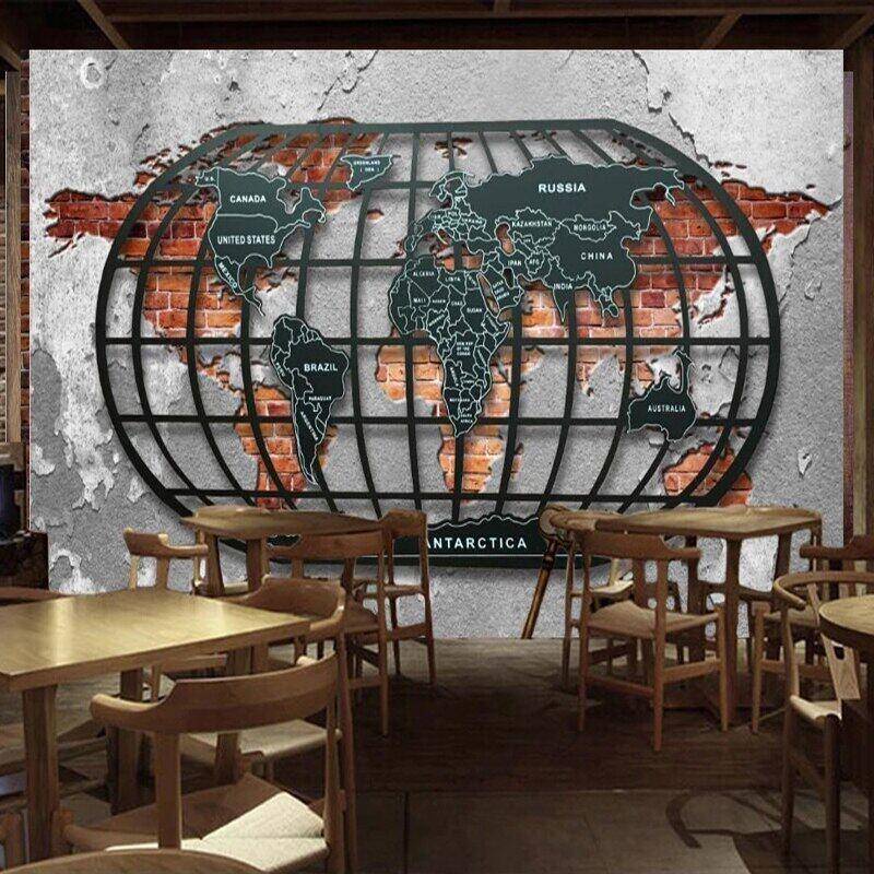 定制3d倒金屬浮雕世界地圖酒吧餐廳壁紙壁畫客廳電視背景牆臥室裝飾貼紙