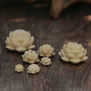 ⭐新品 黃楊木蓮花手串 文玩 蓮花掛飾 蓮花 小五層花手工車掛 立體雕刻鑰匙扣文玩配飾品diy