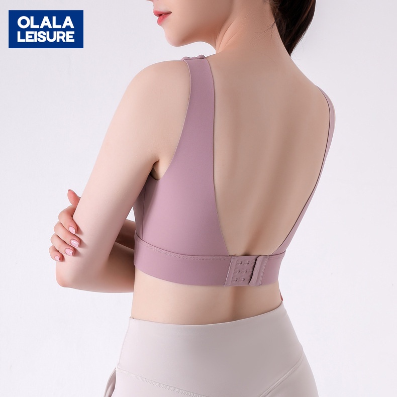 OLALA 新款歐美魅力深V集中爆乳瑜伽內衣方領裸感運動內衣美背健身背心