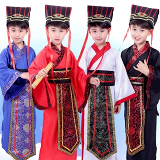 [Uhome]100-180cm兒童中國古裝傳統舞台表演派對服裝民間舞蹈漢服套裝