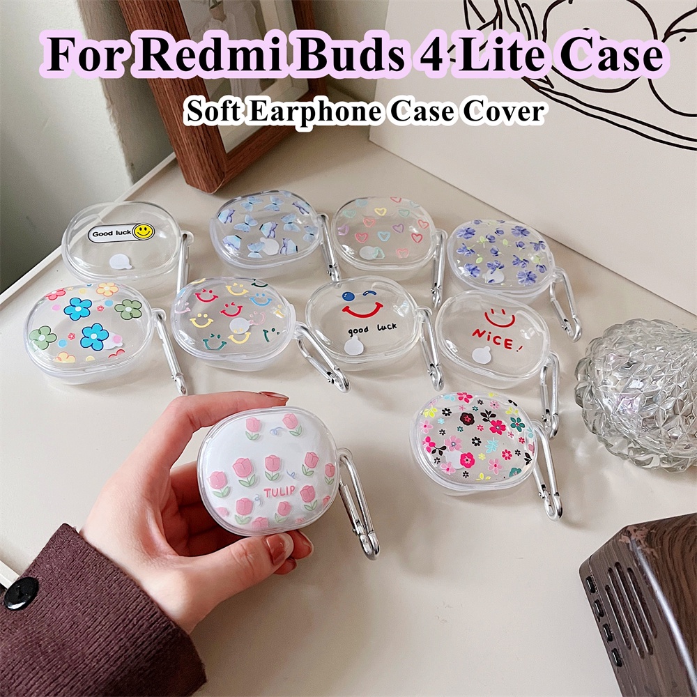 現貨! 適用於 Redmi Buds 4 Lite 外殼透明彩色花卉圖案適用於 Redmi Buds 4 Lite 外殼