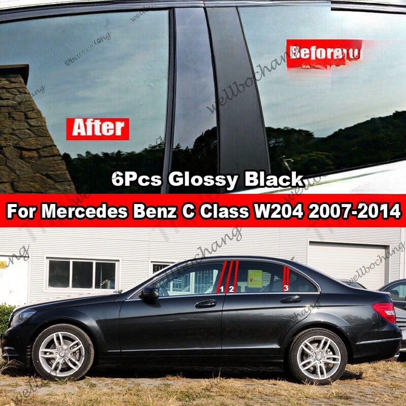 6 件裝車窗門柱 B C 柱柱蓋飾條適用於梅賽德斯奔馳 C 級轎車 W204 C180 C200 C230 C250 C