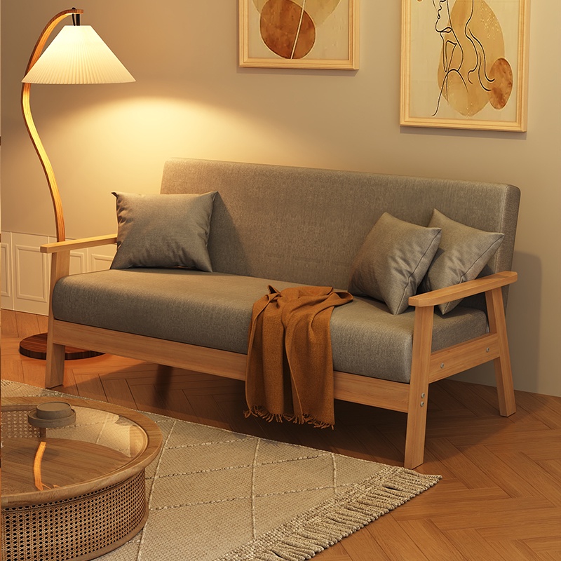 『MOKA®摩卡』現代簡約日式實木沙發出租屋公寓布藝沙發小戶型客廳卧室雙人沙發