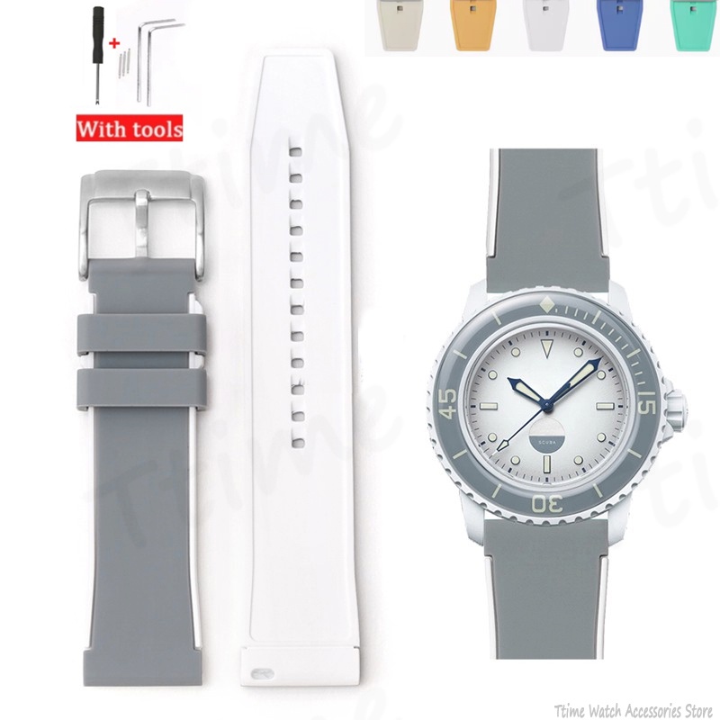 兩色軟錶帶 22 毫米高張力矽膠錶帶適用於 S-watch X Blancpain 五十 快速釋放潛水防水手鍊