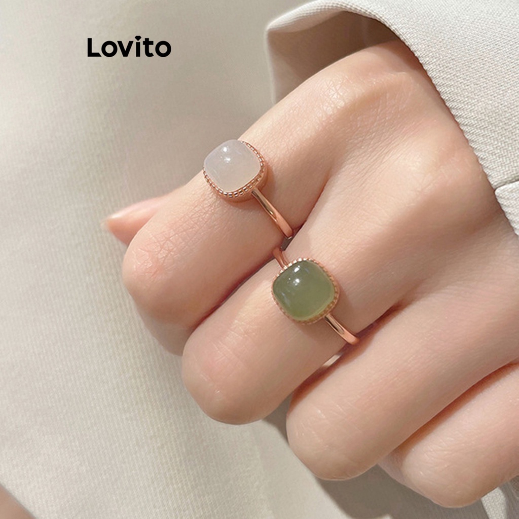 Lovito 女士休閒素色寶石戒指 LFA04201 (淺綠色/灰色/白色)
