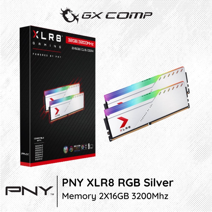 Pny XLR8 遊戲 RGB DDR4 2x16GB 3200Mhz 銀色內存 32GB PC 3200