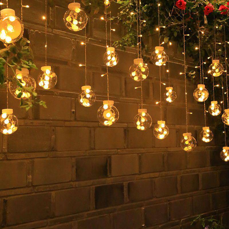 太陽能許願球燈串 滿天星銅線仙女燈 LED防水窗簾彩燈串 戶外陽臺花園亮化裝飾
