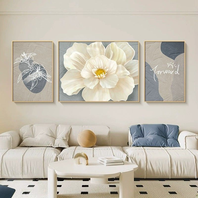 奶油風客廳裝飾畫現代簡約沙發背景牆掛畫富貴花開牡丹花油畫壁畫