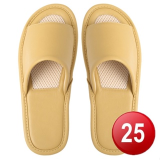簡約透氣網布皮拖鞋-淺黃色(25)[大買家]