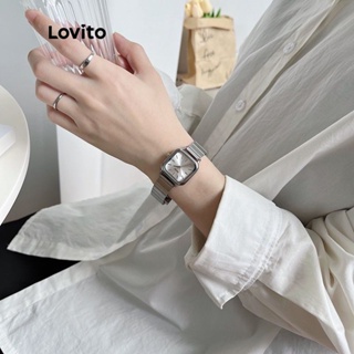 Lovito 女士休閒素色紋理金屬數字石英手錶 LNA13090 (銀色)