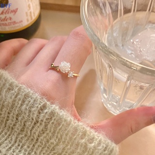[BYF] 韓國黑玫瑰花形開口戒指女士女孩時尚淺鋯石可調節食指戒指珠寶派對